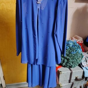 Elegant Blue Dress with Sheer Overlay